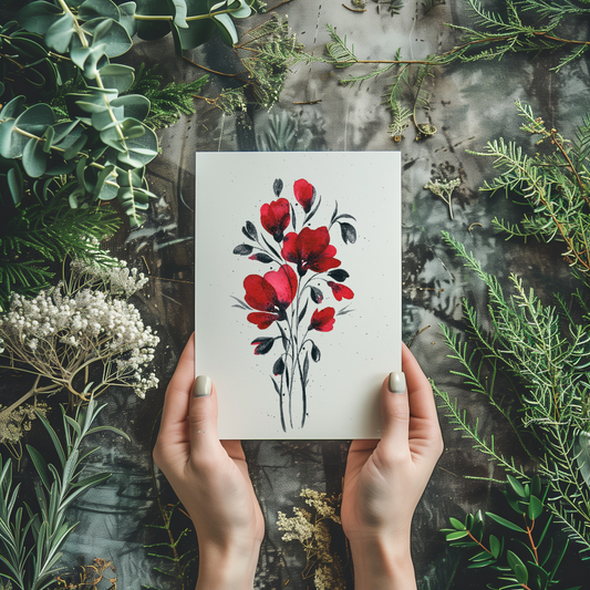 Watercolor Painting Print - Minimalist Red flowers