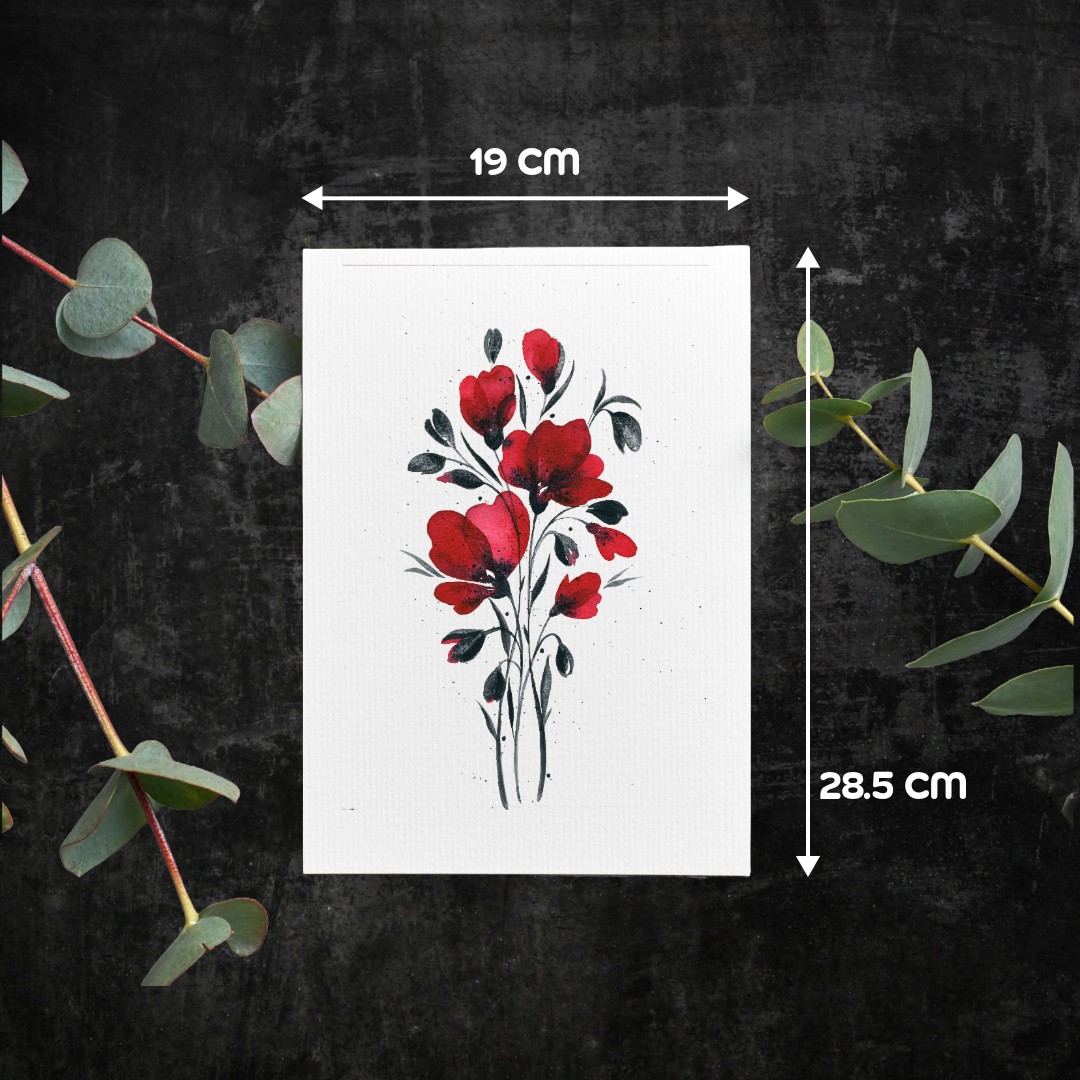 Elegant Original Watercolor Painting - Minimalist Red flowers