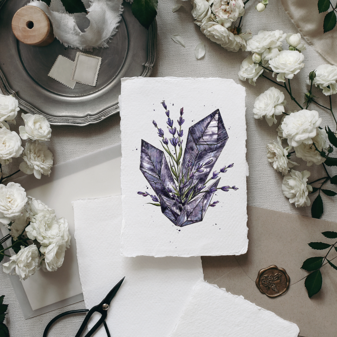 Elegant Original Watercolor Painting - Lavender Amethyst