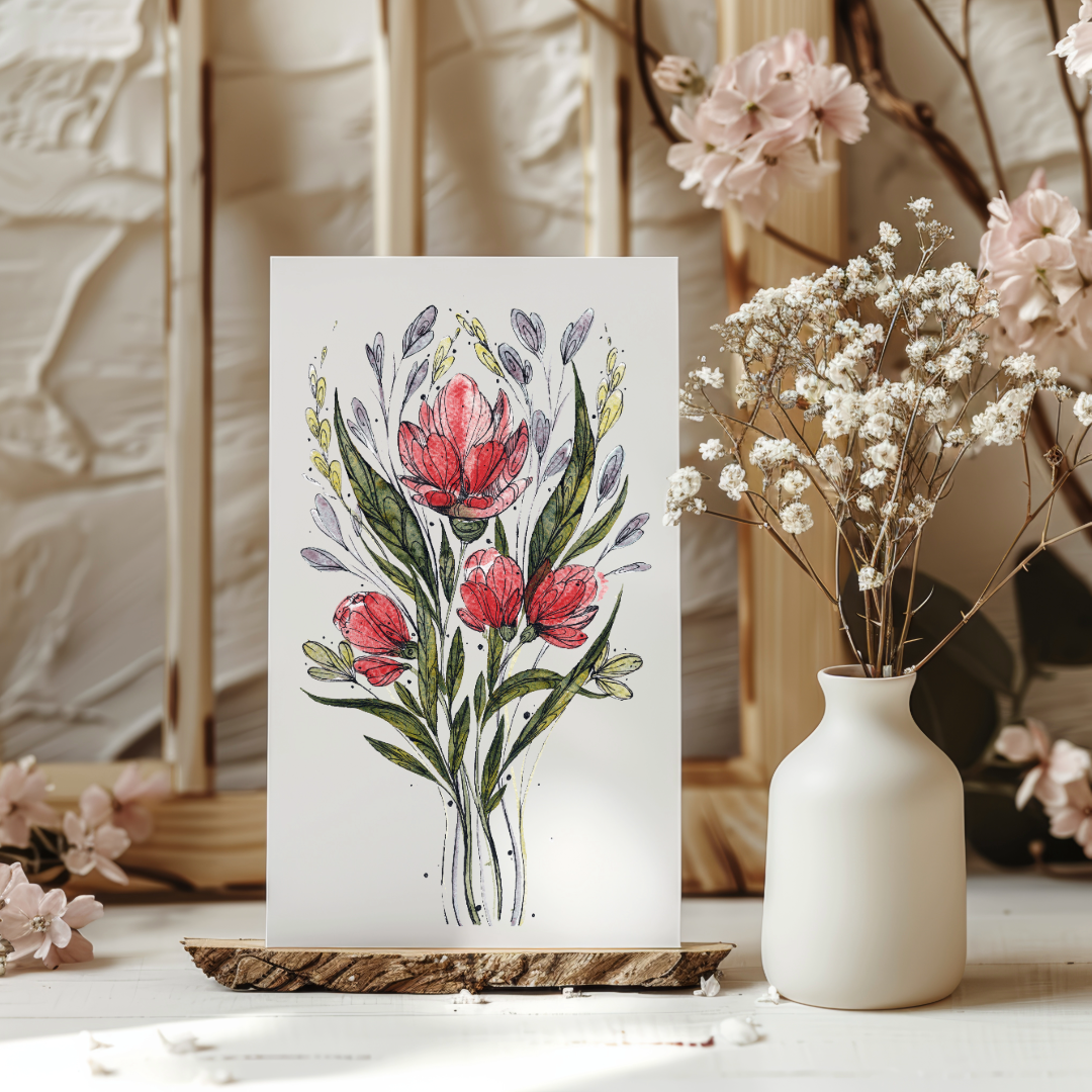 Blossoms in Red - Original Watercolor Botanical Artwork