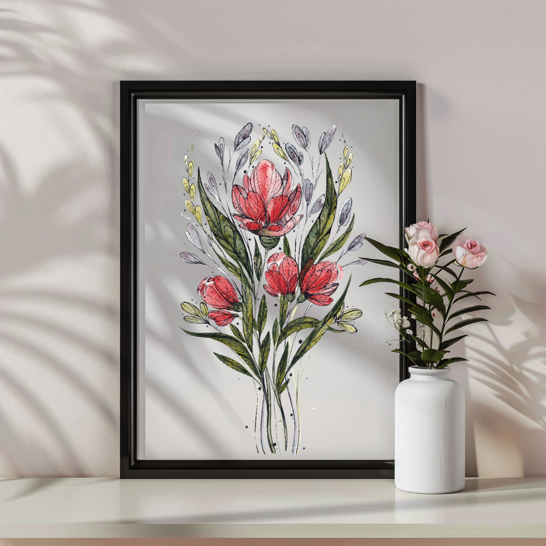 Blossoms in Red - Original Watercolor Botanical Artwork