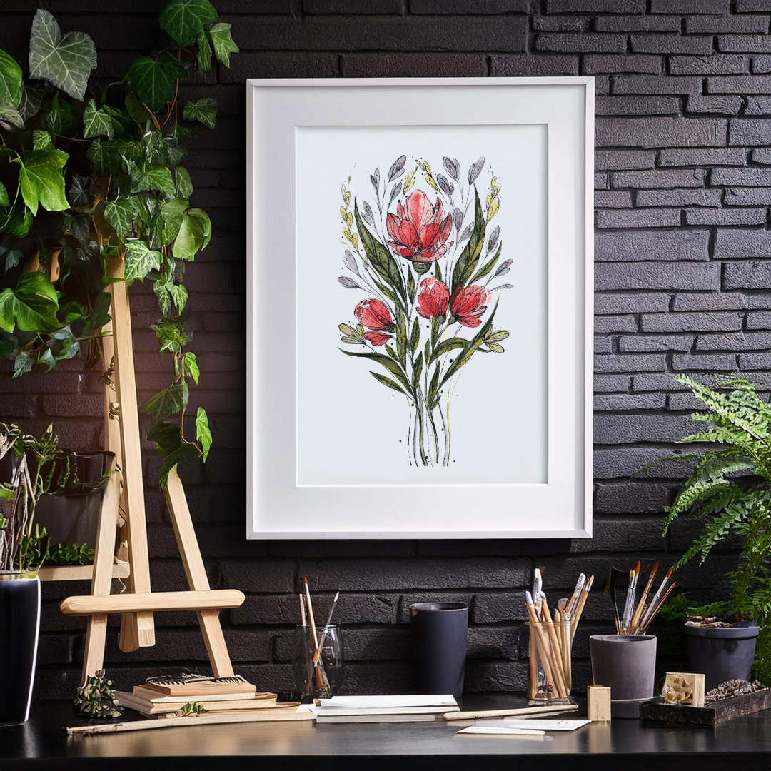 Blossoms in Red - Original Watercolor Botanical Artwork