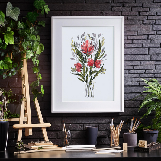 Blossoms in Red - Fine Art Botanical Print - Watercolor Floral Art