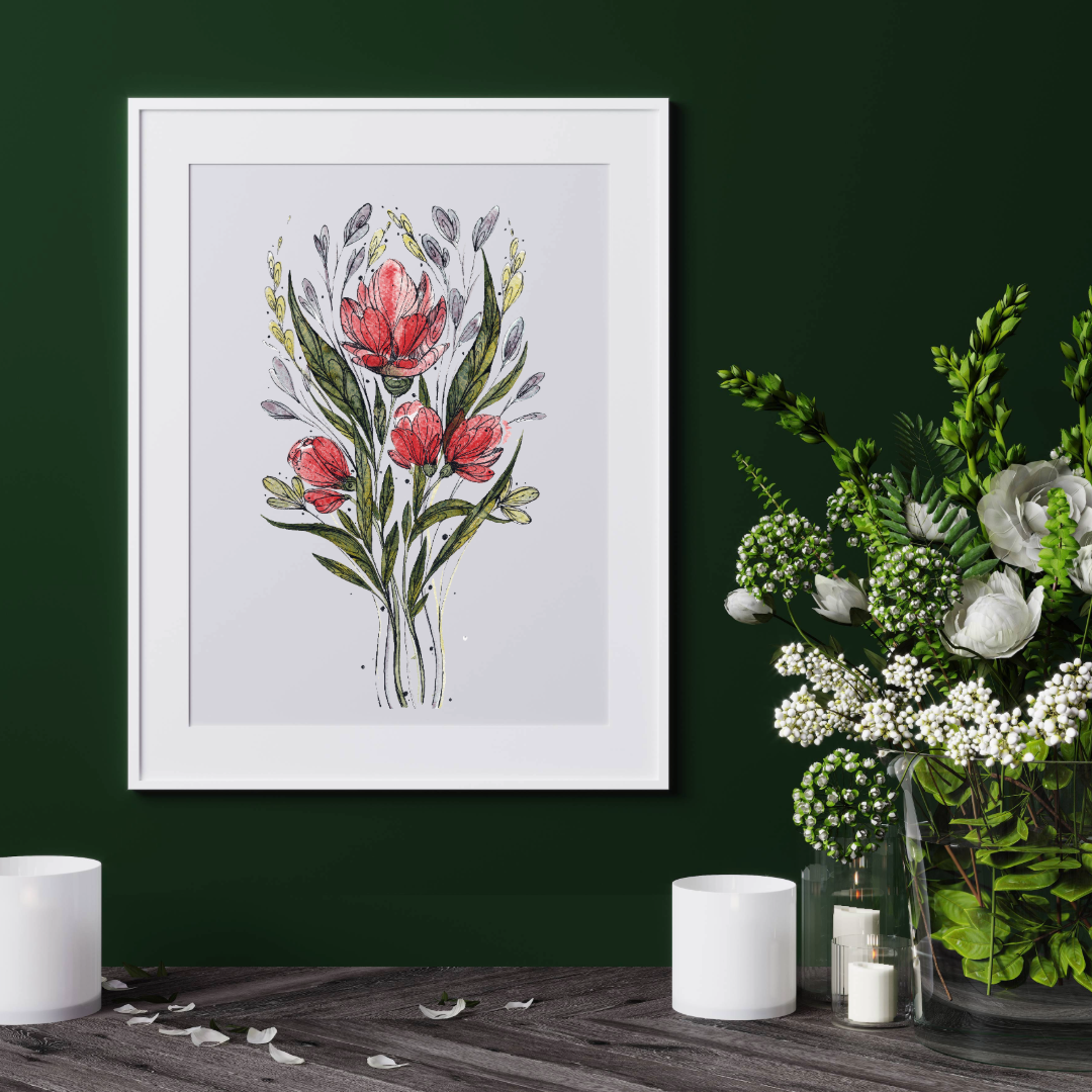 Blossoms in Red - Original Watercolor Botanical Artwork