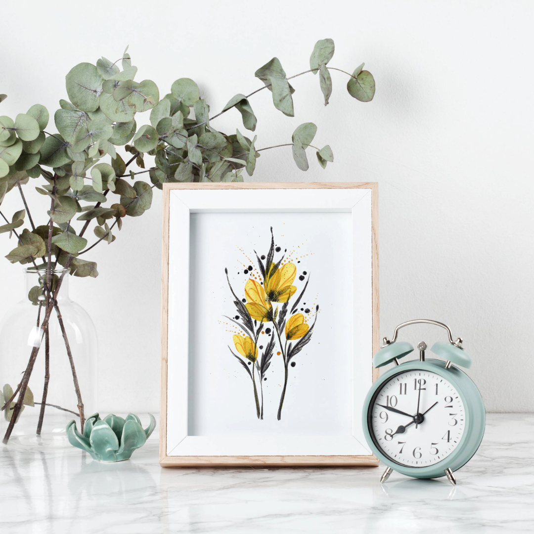 Golden Petals - Fine Art Botanical Print - Yellow Watercolor Flower Art