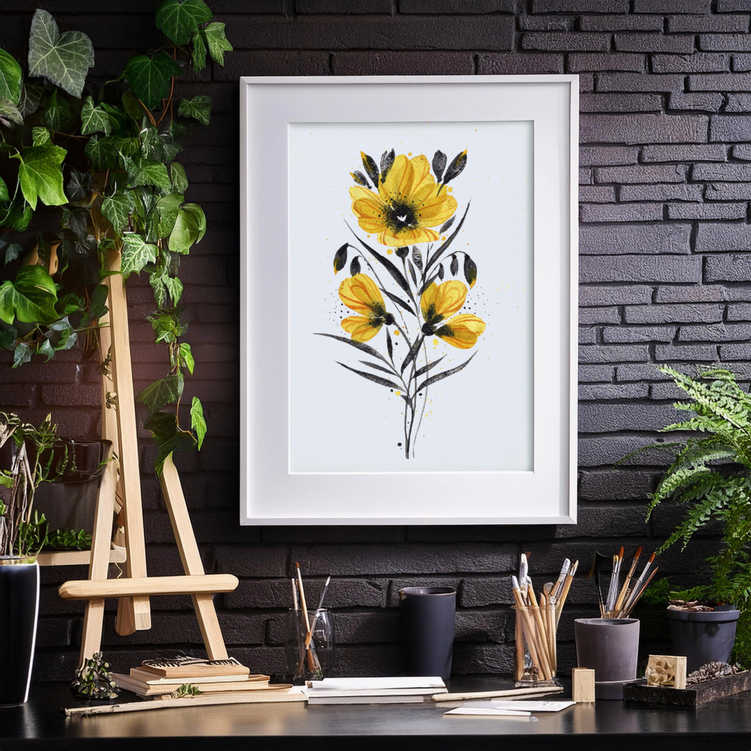 Golden bloom - Original Watercolor Botanical Painting