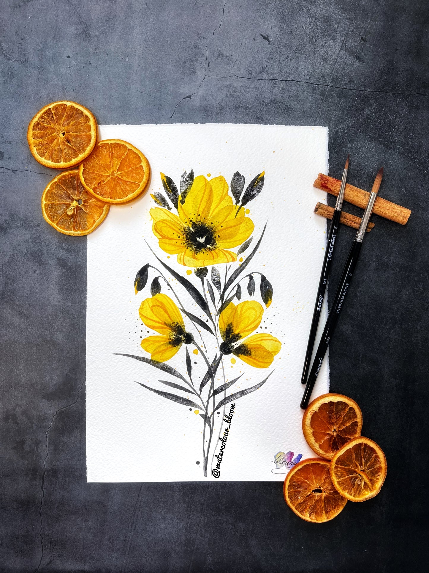 Golden bloom - Original Watercolor Botanical Painting